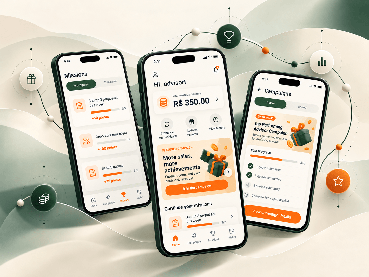 A dealership setting with digital insurance referral and tracking interfaces.